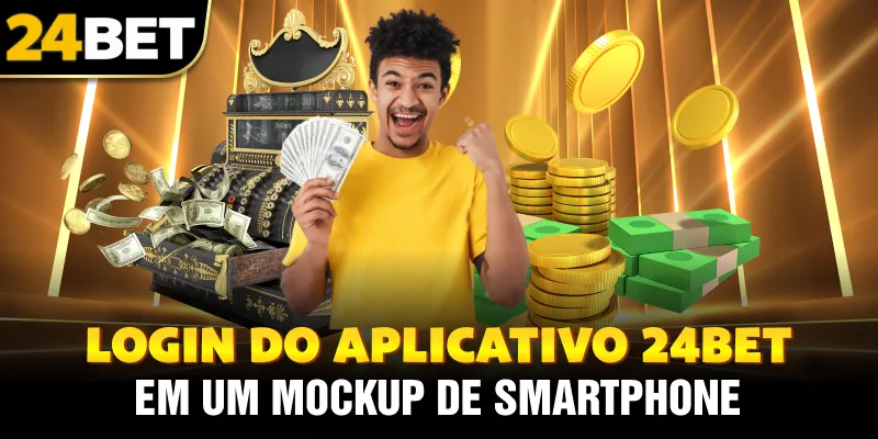 Login do aplicativo 24bet em um mockup de smartphone