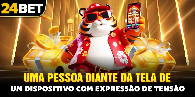 Uma pessoa diante da tela de um dispositivo com expressão de tensão
