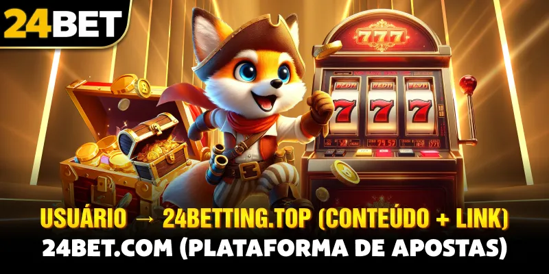 Usuário → 24betting.top (conteúdo + link) → 24bet.com (plataforma de apostas)